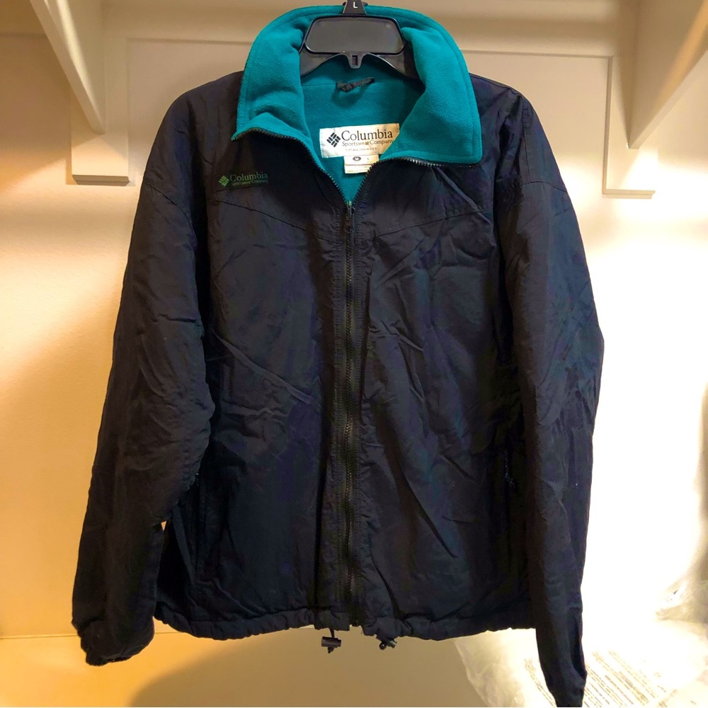 Columbia Black/Teal Full Zip Windbreaker Jacket Men’s Medium